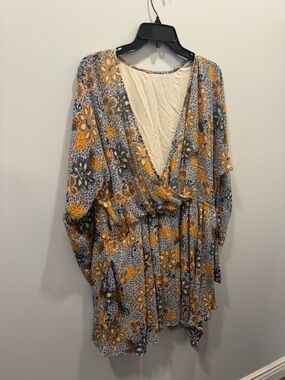 Free people Floral Wrap Dress Romper in Mustard and Navy
